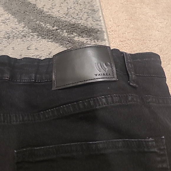 Distressed Waimea Mens Skinny Fit Black Jeans Ripped 38x32 - Picture 7 of 10